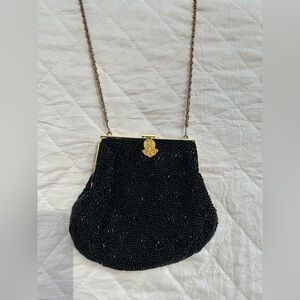 Vintage 90s Rare Elegant Black Beaded Evening Bag